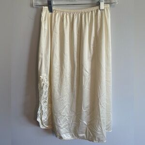 Vintage Made in USA Cream Slip Skirt with Lace Slit